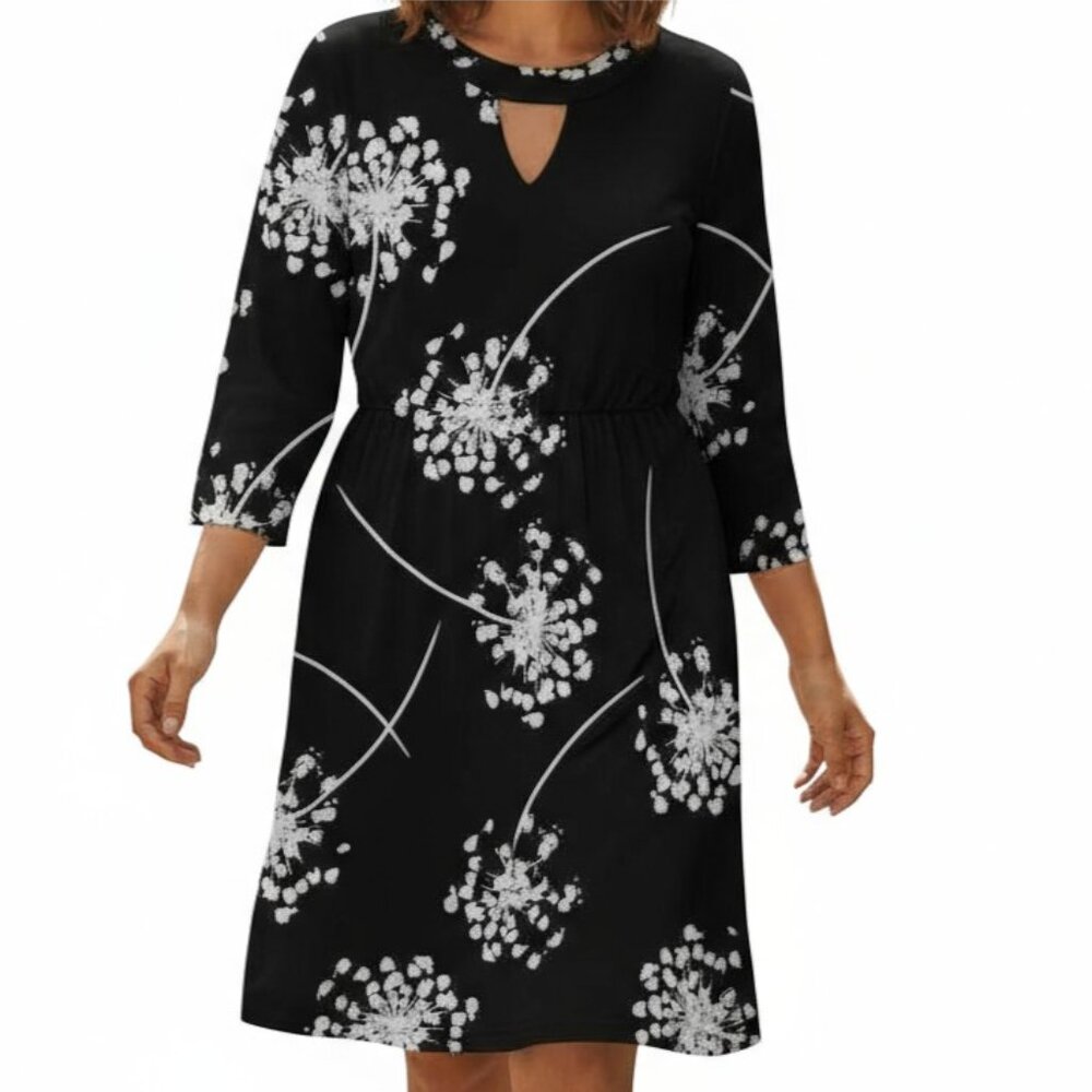 BANANA REPUBLIC Black & White Pattern Long Sleeve V-Neck Dress - Size Small